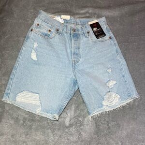 Levi's Sky Blue Ripped Denim Shorts